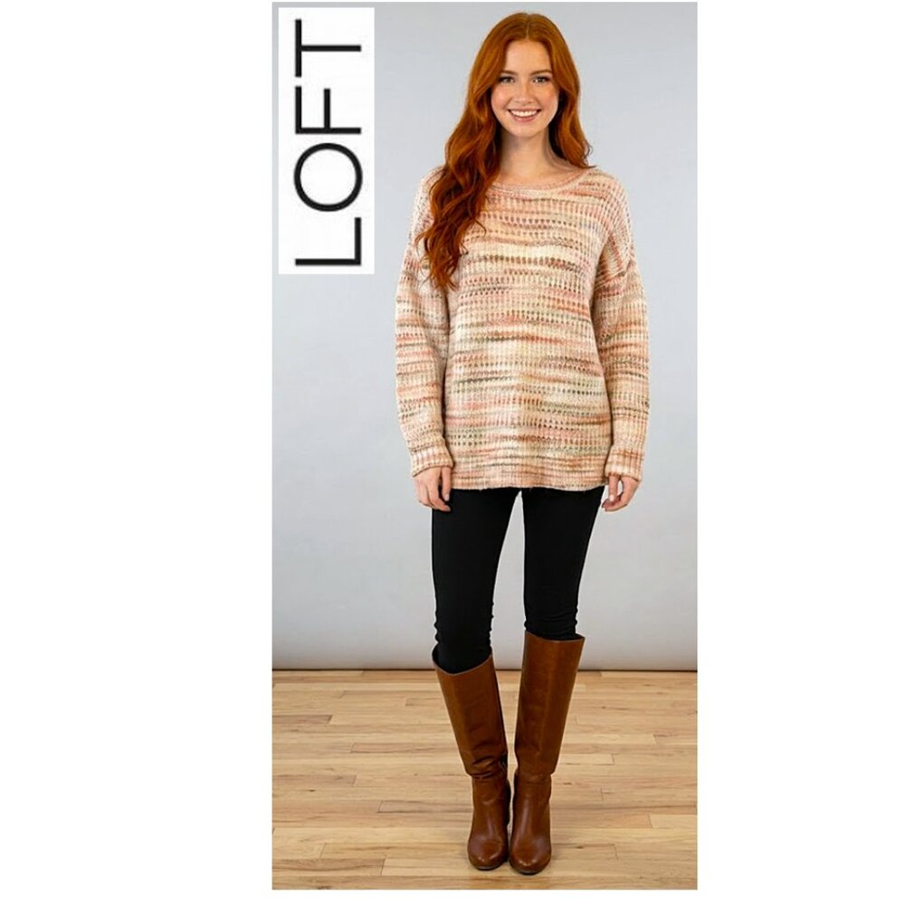3/$30 LOFT Women's Cream & Pink Marled Knit Sweater